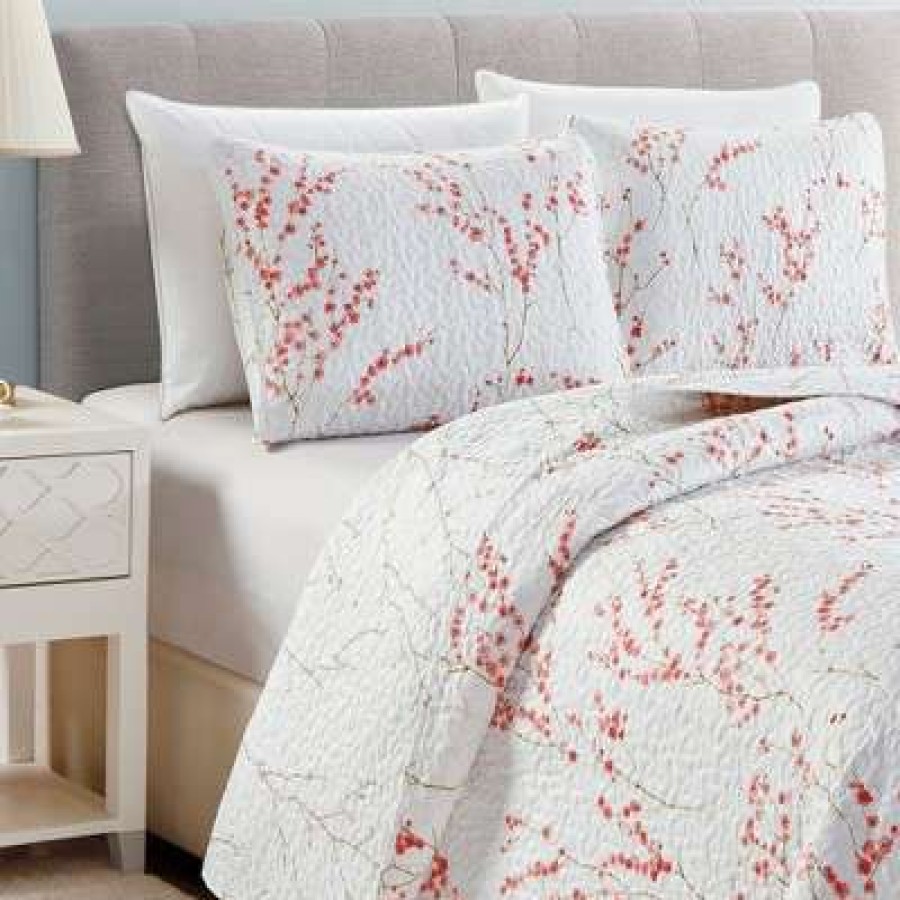 Quilt Bedding Sets * | Budget Great Bay Home Sakura Floral Printed Quilt Set Twin