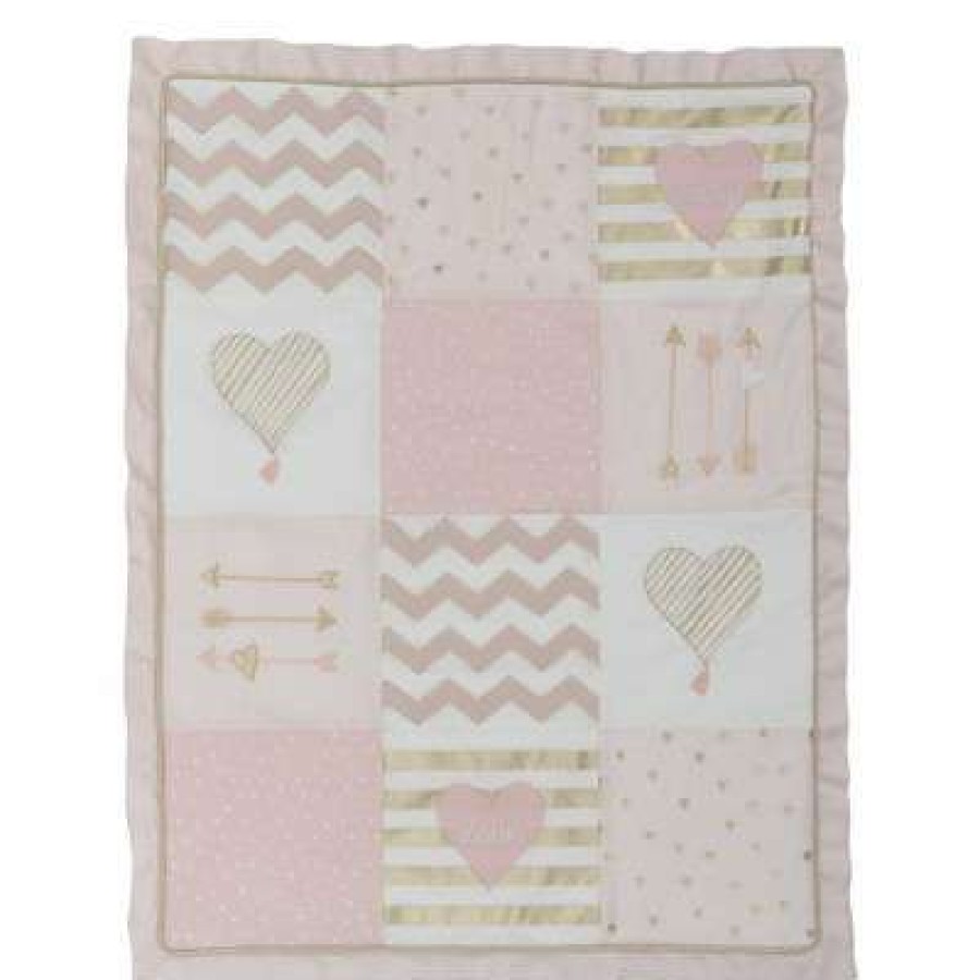 Quilt Bedding Sets * | Buy Lambs & Ivy Baby Love Pink/Gold Girl Heart 4 Piece Crib Bedding Set