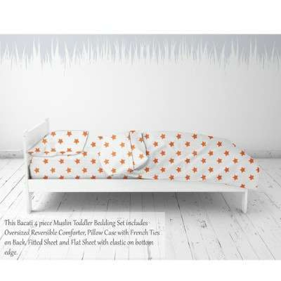 Comforter Bedding Sets * | Best Sale Bacati Stars Orange Muslin 4Pc Toddler Bedding Set