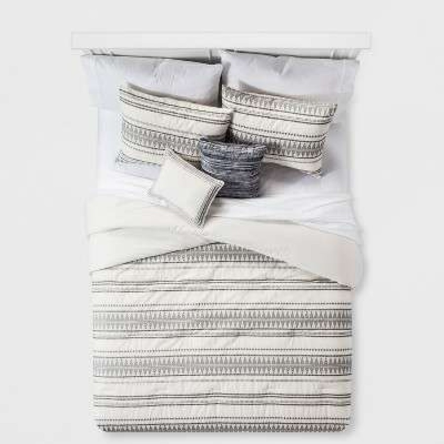 Comforter Bedding Sets * | Wholesale 5Pc Tatiana Global Woven Stripe Cotton Comforter Set Cream Threshold