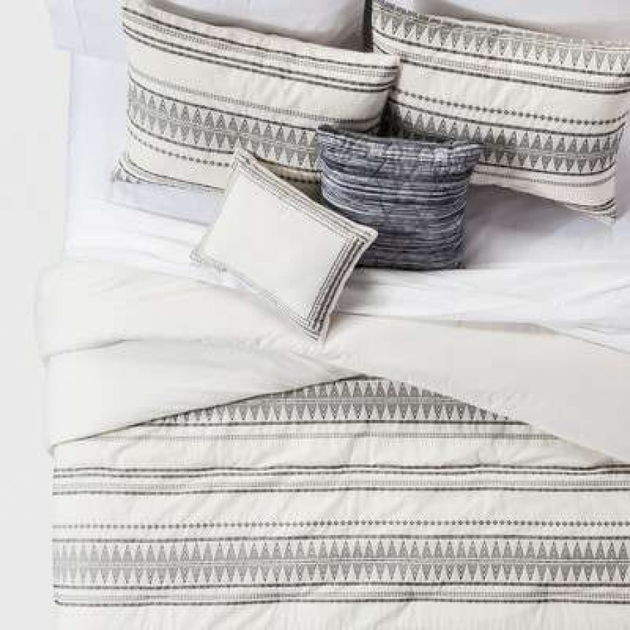 Comforter Bedding Sets * | Wholesale 5Pc Tatiana Global Woven Stripe Cotton Comforter Set Cream Threshold