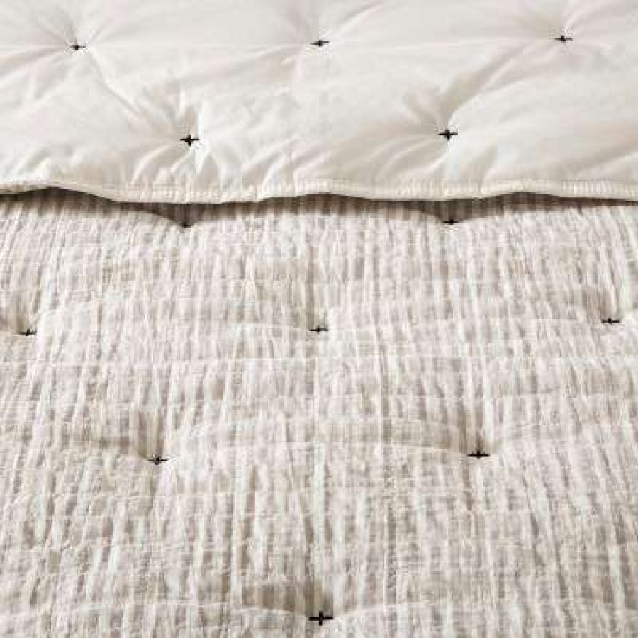 Comforter Bedding Sets * | Outlet Hearth & Hand With Magnolia Stripe And Stitch Embroidery Comforter & Sham Set Hearth & Hand With Magnolia