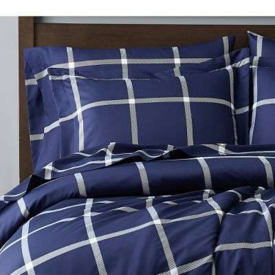 Duvet Cover Bedding Sets * | Promo Printed Windowpane Duvet Cover Set Truly Soft