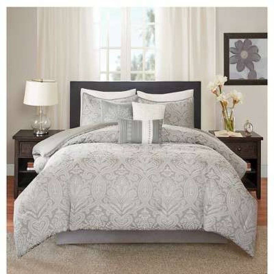 Comforter Bedding Sets * | Top 10 Madison Park Devin Medallion Paisley Comforter Set Gray 7Pc