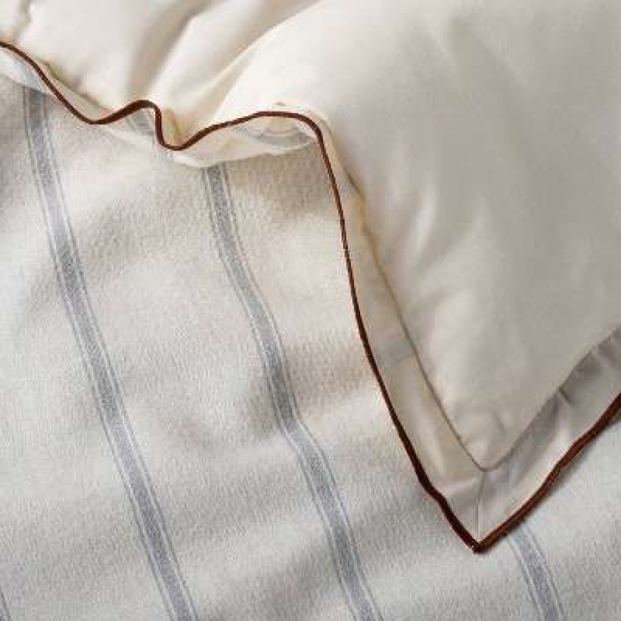 Comforter Bedding Sets * | Best Deal Hearth & Hand With Magnolia Tick Stripe With Contrast Hem Comforter & Sham Set Light Blue Hearth & Hand With Magnolia