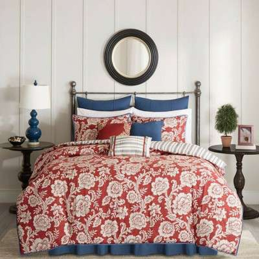 Duvet Cover Bedding Sets * | New Madison Park 9Pc Rose Cotton Twill Duvet Cover Set Red