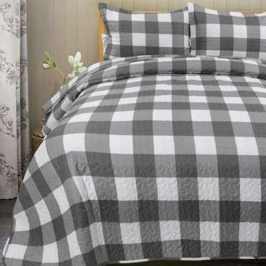 Bedspread Bedding Sets * | New 3 Pcs Plaid Quilt Bedspread Set Coverlet Bed Sets With 2 Pillow Shams Piccocasa Gray