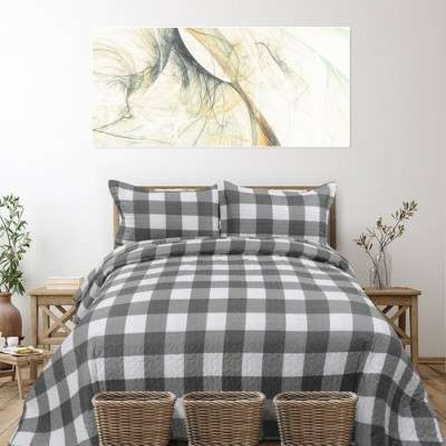 Bedspread Bedding Sets * | New 3 Pcs Plaid Quilt Bedspread Set Coverlet Bed Sets With 2 Pillow Shams Piccocasa Gray