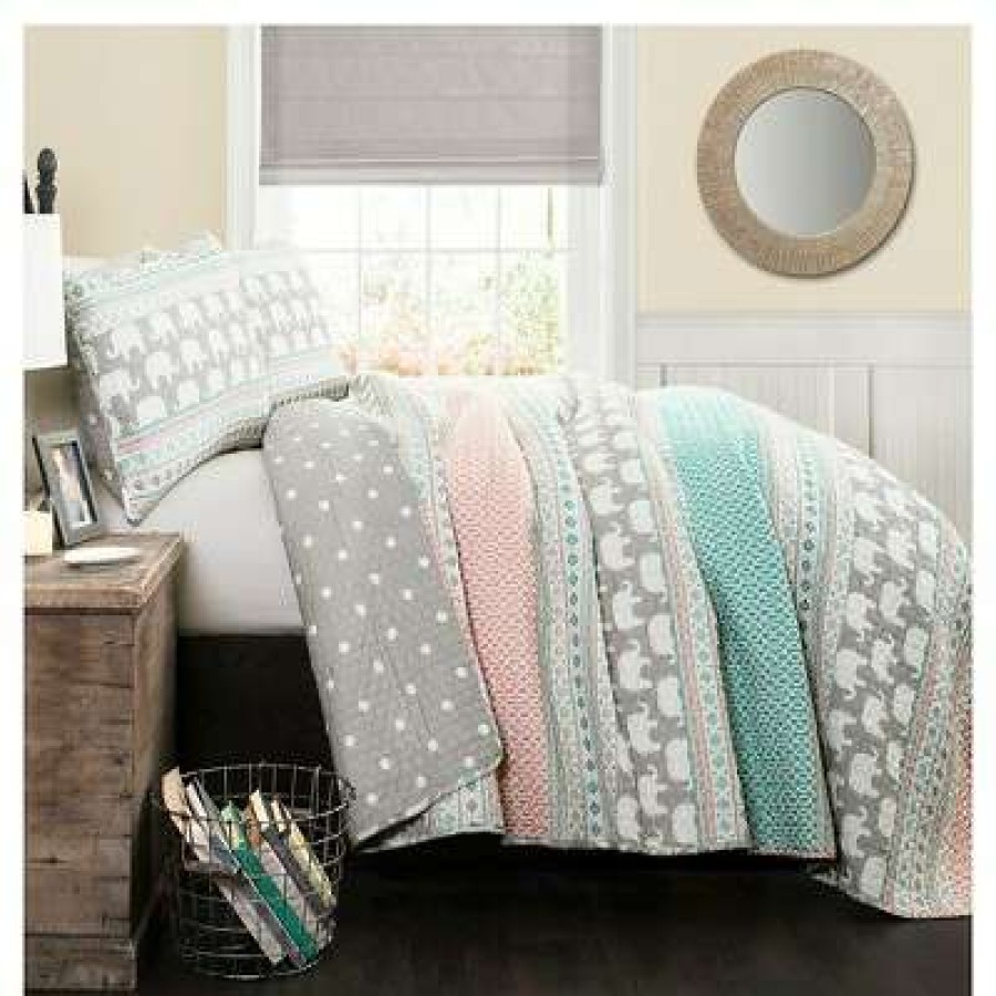 Quilt Bedding Sets * | Deals Lush Decor Elephant Striped Quilt Bedding Set Lush Decor