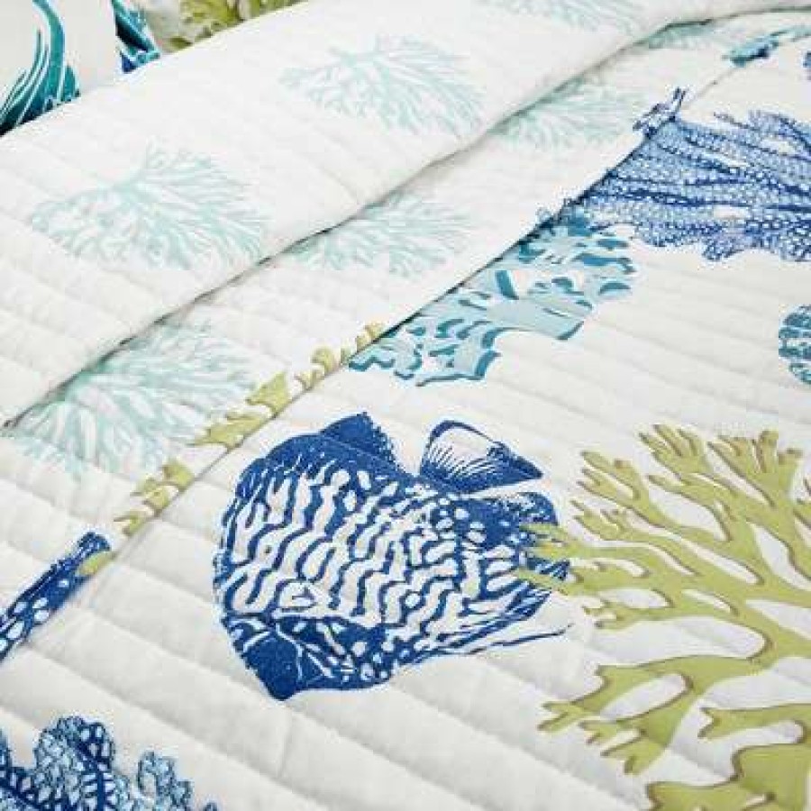 Quilt Bedding Sets * | Top 10 Lush Decor 3Pc Coastal Reef Quilt Navy/Blue Lush Decor