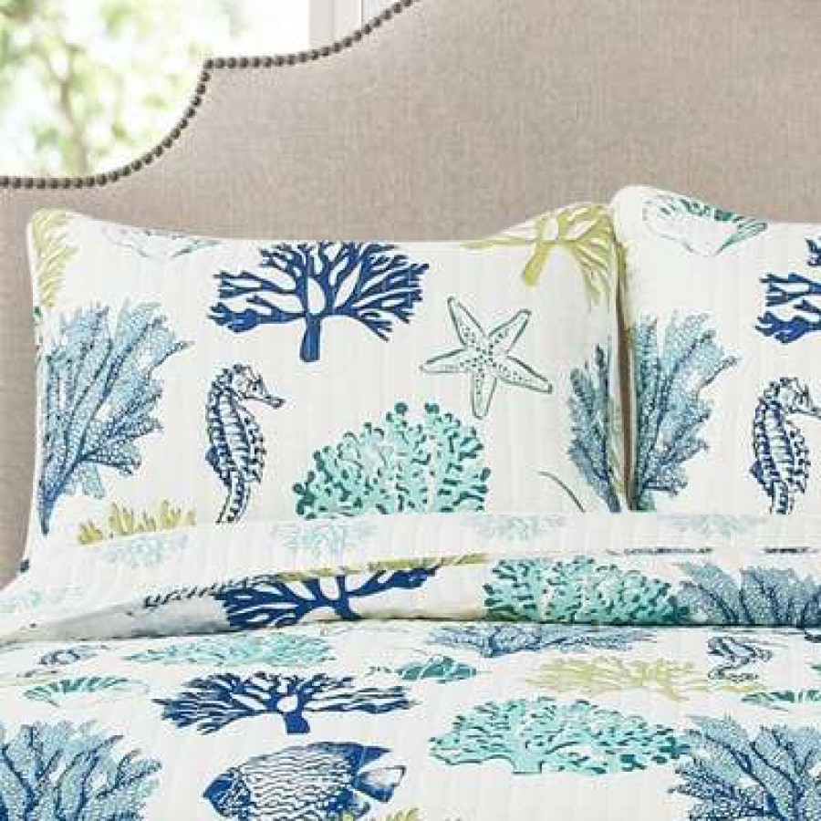 Quilt Bedding Sets * | Top 10 Lush Decor 3Pc Coastal Reef Quilt Navy/Blue Lush Decor