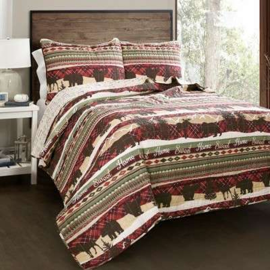 Quilt Bedding Sets * | Promo Lush Decor 3Pc Lodge Reversible Quilt Set Red/Brown Lush Decor