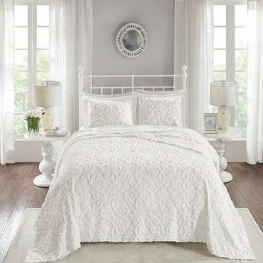 Bedspread Bedding Sets * | Cheap Madison Park White Amber Cotton Chenille Bedspread Set