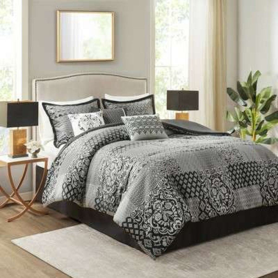 Comforter Bedding Sets * | Wholesale Madison Park Hendrix Jacquard Comforter Set Black