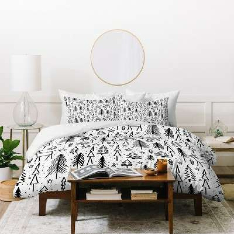 Duvet Cover Bedding Sets * | New Heather Dutton Winter Wonderland White Duvet Cover Set Black/White Deny Designs