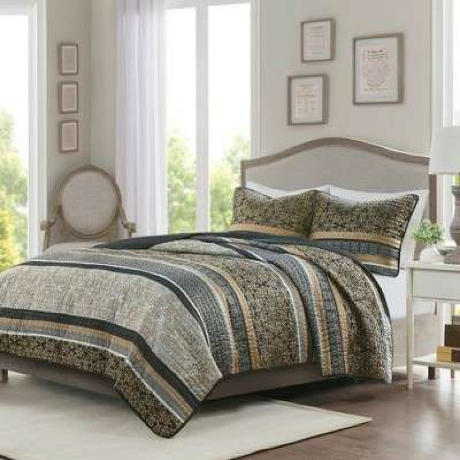 Coverlet Bedding Sets * | Wholesale Madison Park 3Pc Claude Reversible Jacquard Coverlet Set Black