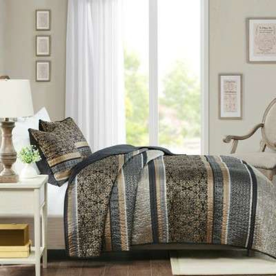 Coverlet Bedding Sets * | Wholesale Madison Park 3Pc Claude Reversible Jacquard Coverlet Set Black