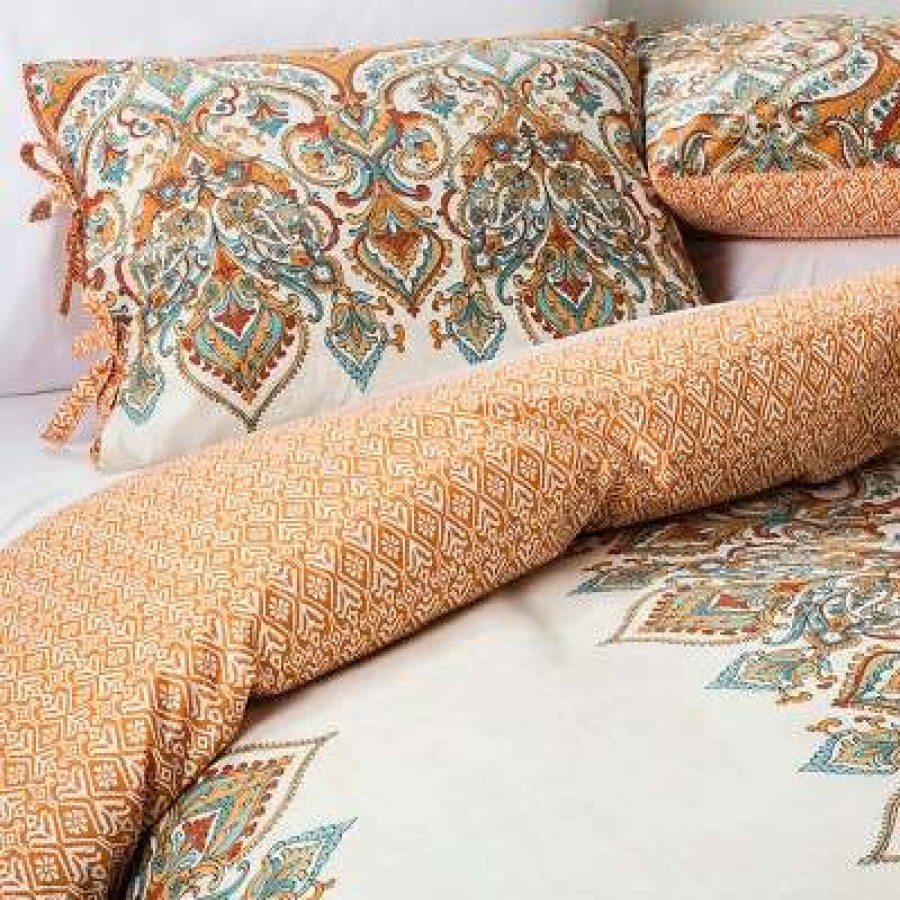 Duvet Cover Bedding Sets * | Buy 3Pc King Anya Reversible Duvet Cover And Sham Set Orange Mudhut