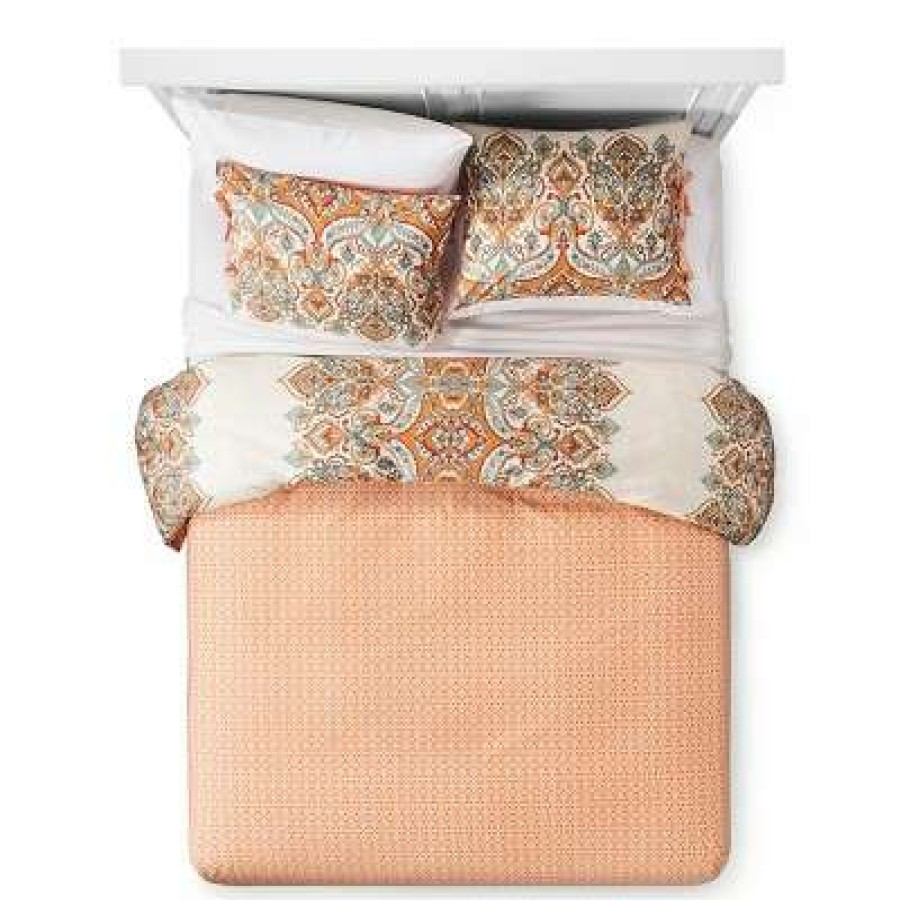 Duvet Cover Bedding Sets * | Buy 3Pc King Anya Reversible Duvet Cover And Sham Set Orange Mudhut