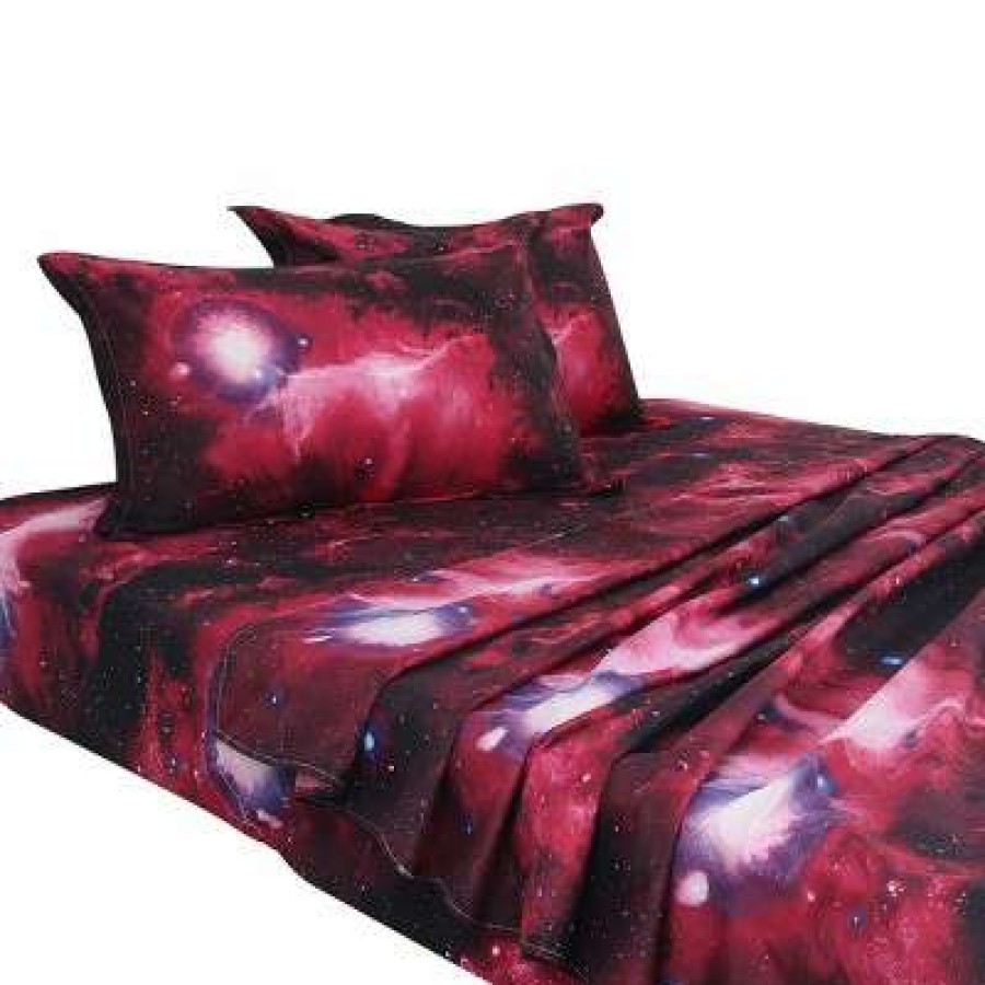 Coverlet Bedding Sets * | Cheap 4 Pcs Polyester Galaxy Stars Themed Bedding Sets Piccocasa Red