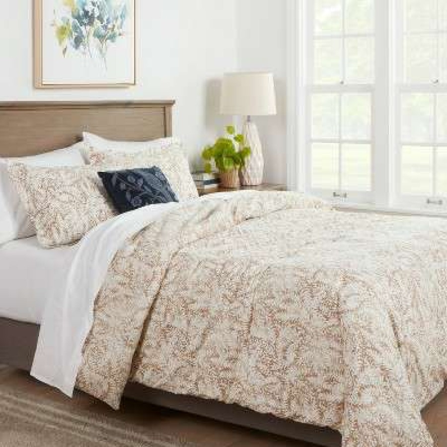 Comforter Bedding Sets * | Top 10 Reversible Neutral Botanical Family-Friendly Comforter & Sham Set Threshold Neutral Floral