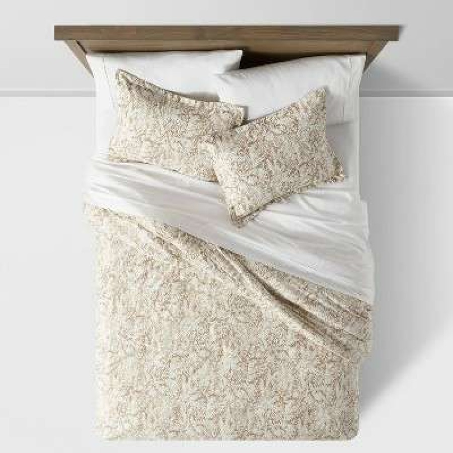 Comforter Bedding Sets * | Top 10 Reversible Neutral Botanical Family-Friendly Comforter & Sham Set Threshold Neutral Floral