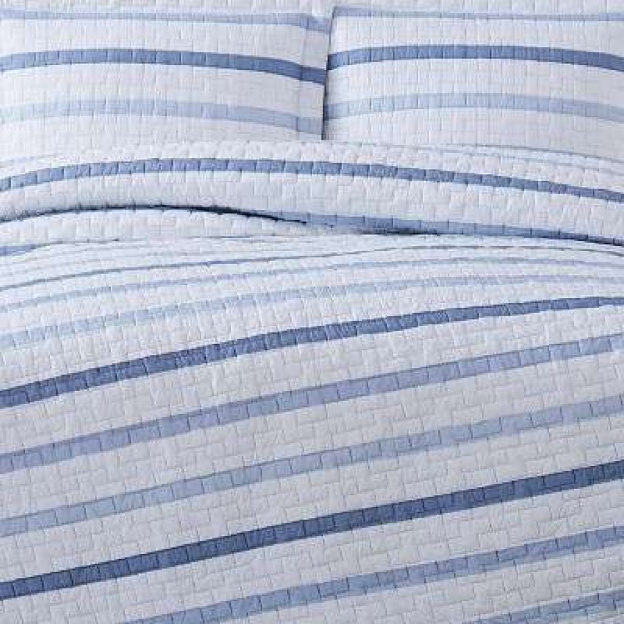 Quilt Bedding Sets * | Best Deal Waffle Stripe Quilt Set Blue/White Truly Soft