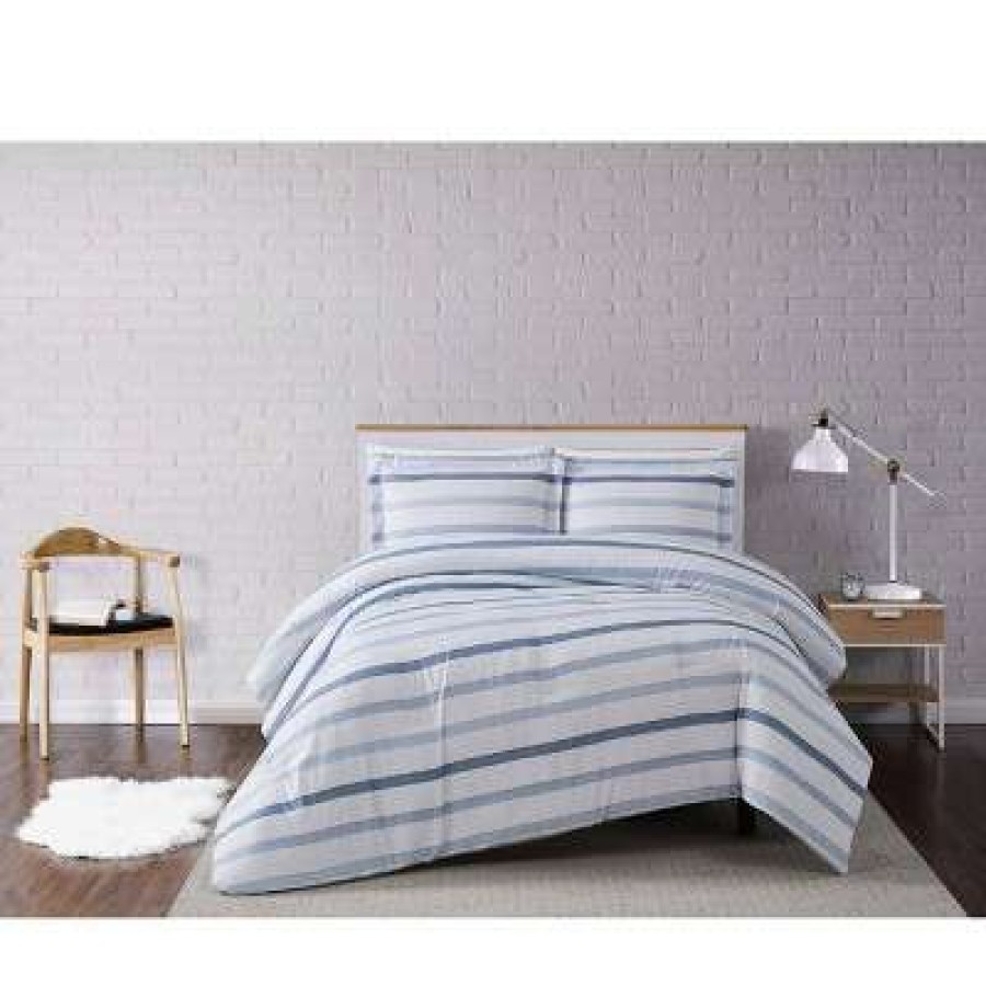 Quilt Bedding Sets * | Best Deal Waffle Stripe Quilt Set Blue/White Truly Soft