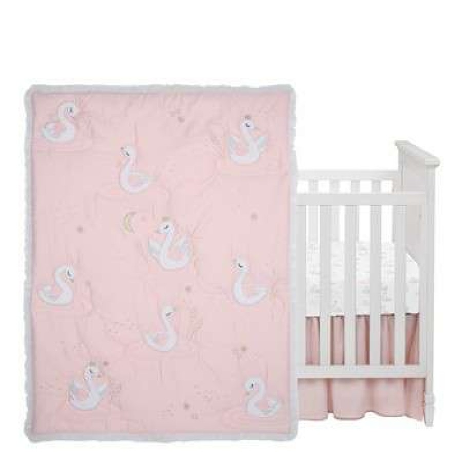 Quilt Bedding Sets * | Top 10 Lambs & Ivy Signature Swan Princess Pink Sateen 3-Piece Baby Crib Bedding Set