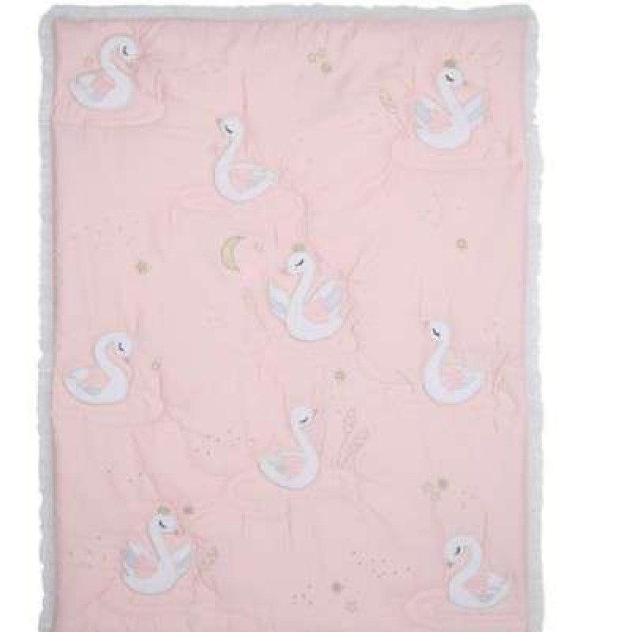 Quilt Bedding Sets * | Top 10 Lambs & Ivy Signature Swan Princess Pink Sateen 3-Piece Baby Crib Bedding Set