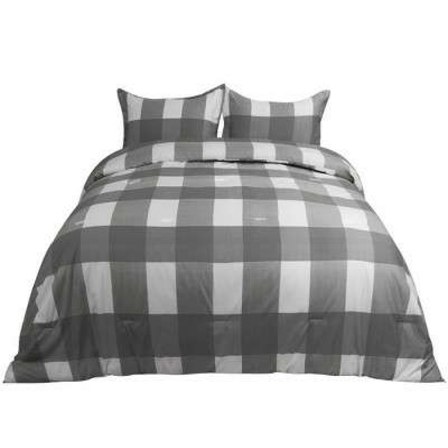 Comforter Bedding Sets * | Best Deal 3 Pcs 100% Quality Polyester Plaid Pattern For Bedding Comforter Bedding Sets Piccocasa White Gray