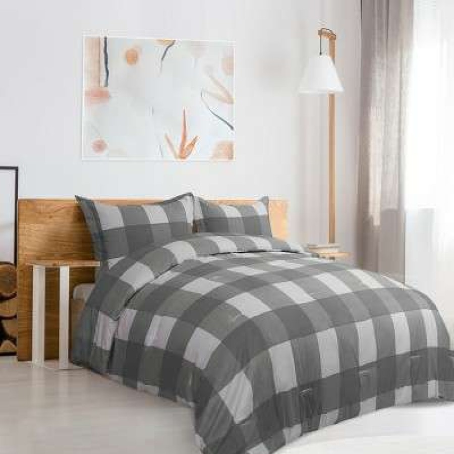 Comforter Bedding Sets * | Best Deal 3 Pcs 100% Quality Polyester Plaid Pattern For Bedding Comforter Bedding Sets Piccocasa White Gray