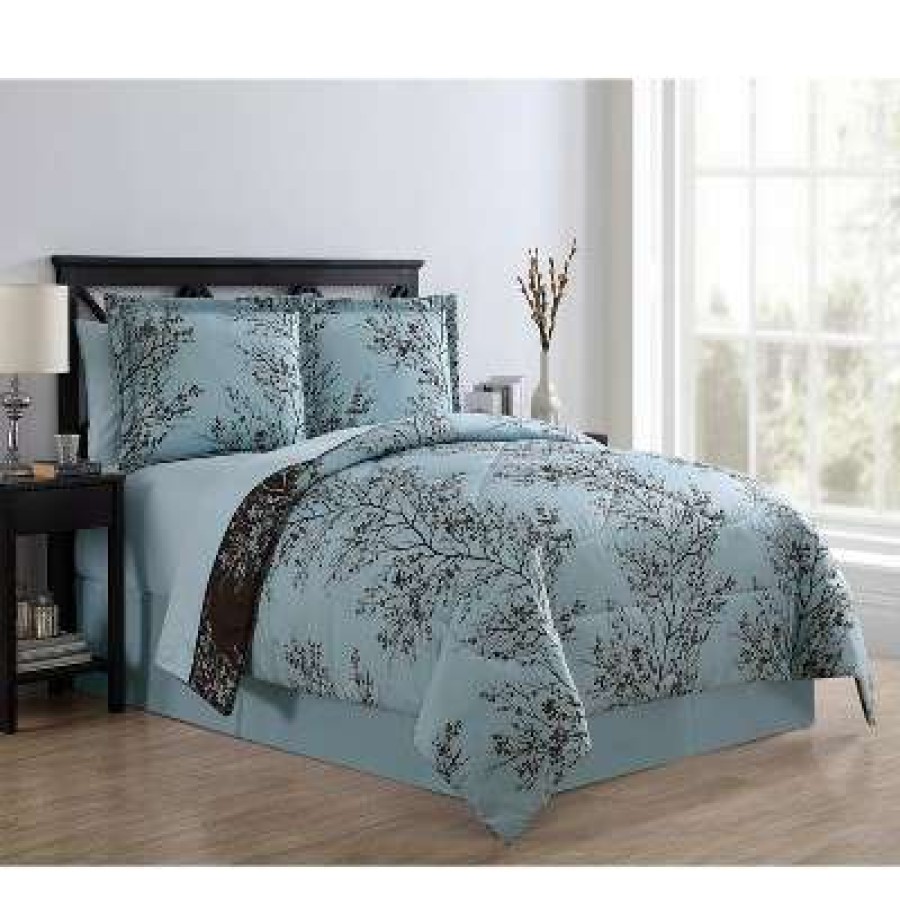 Comforter Bedding Sets * | Budget 8Pc Leaf Bed In A Bag Comforter Set Blue & Chocolate Vcny Home