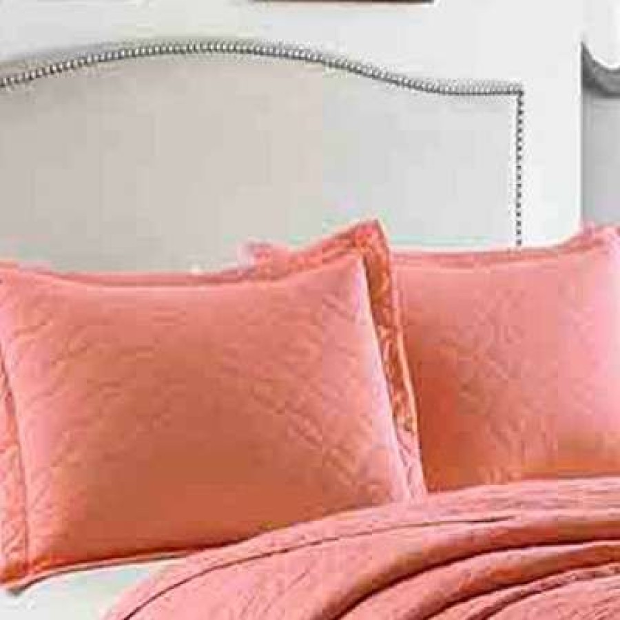 Quilt Bedding Sets * | Outlet Solid Reversible Quilt Set Coral Laura Ashley