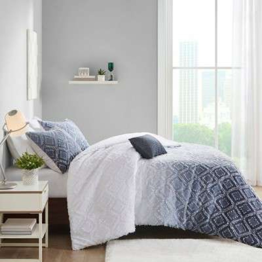 Comforter Bedding Sets * | Top 10 Intelligent Design Camille Clipped Jacquard Comforter & Sham Set Navy