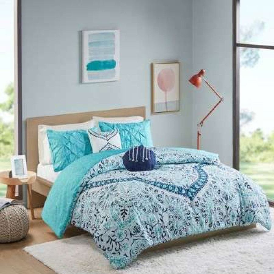 Comforter Bedding Sets * | Best Sale Intelligent Design Tricia Boho Medallion Printed Comforter Set Aqua