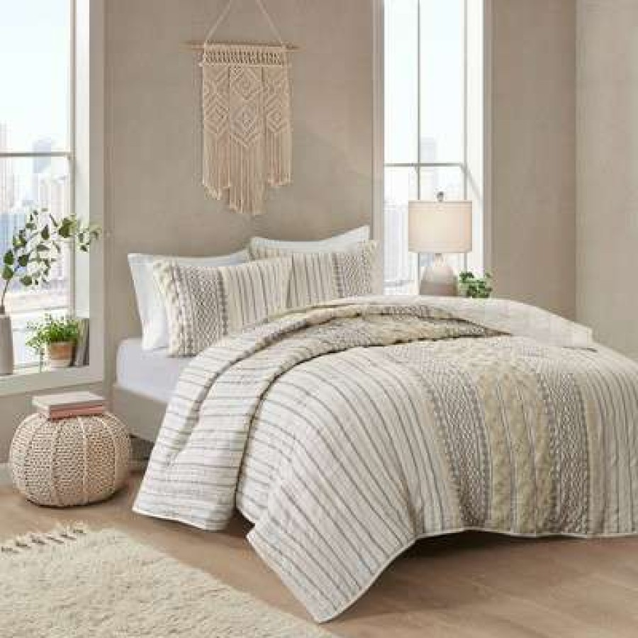 Coverlet Bedding Sets * | Best Reviews Of Ink+Ivy 3Pc Imani Cotton Coverlet Set Ivory