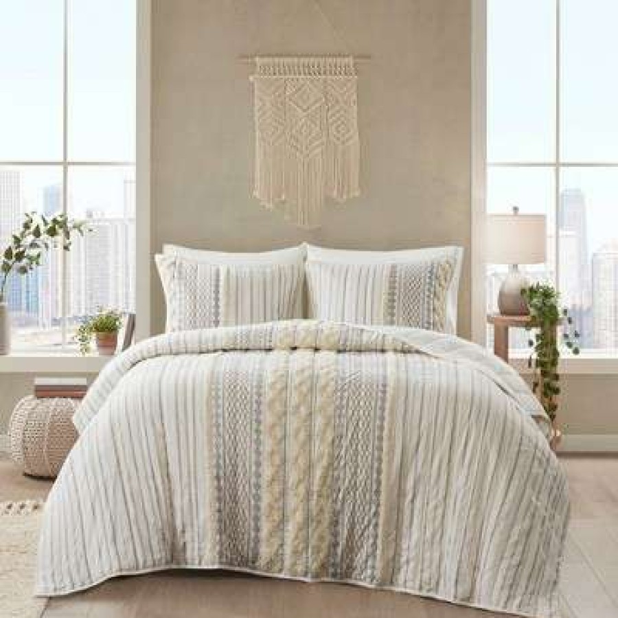 Coverlet Bedding Sets * | Best Reviews Of Ink+Ivy 3Pc Imani Cotton Coverlet Set Ivory