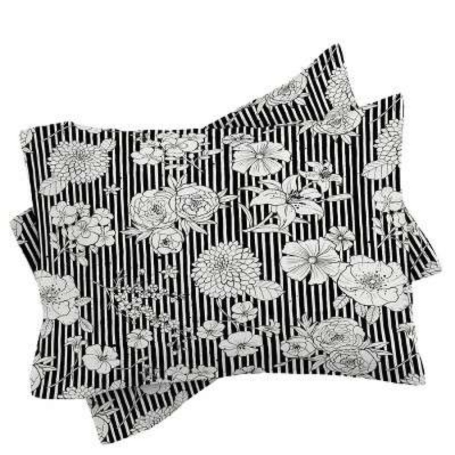 Duvet Cover Bedding Sets * | Buy Ninola Design Flowers And Stripes Duvet Set Deny Designs Black/White