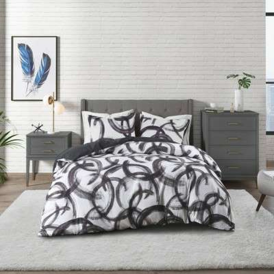 Duvet Cover Bedding Sets * | Deals Cosmoliving By Cosmopolitan Anaya Cotton Printed 3Pc Duvet Set Black/White