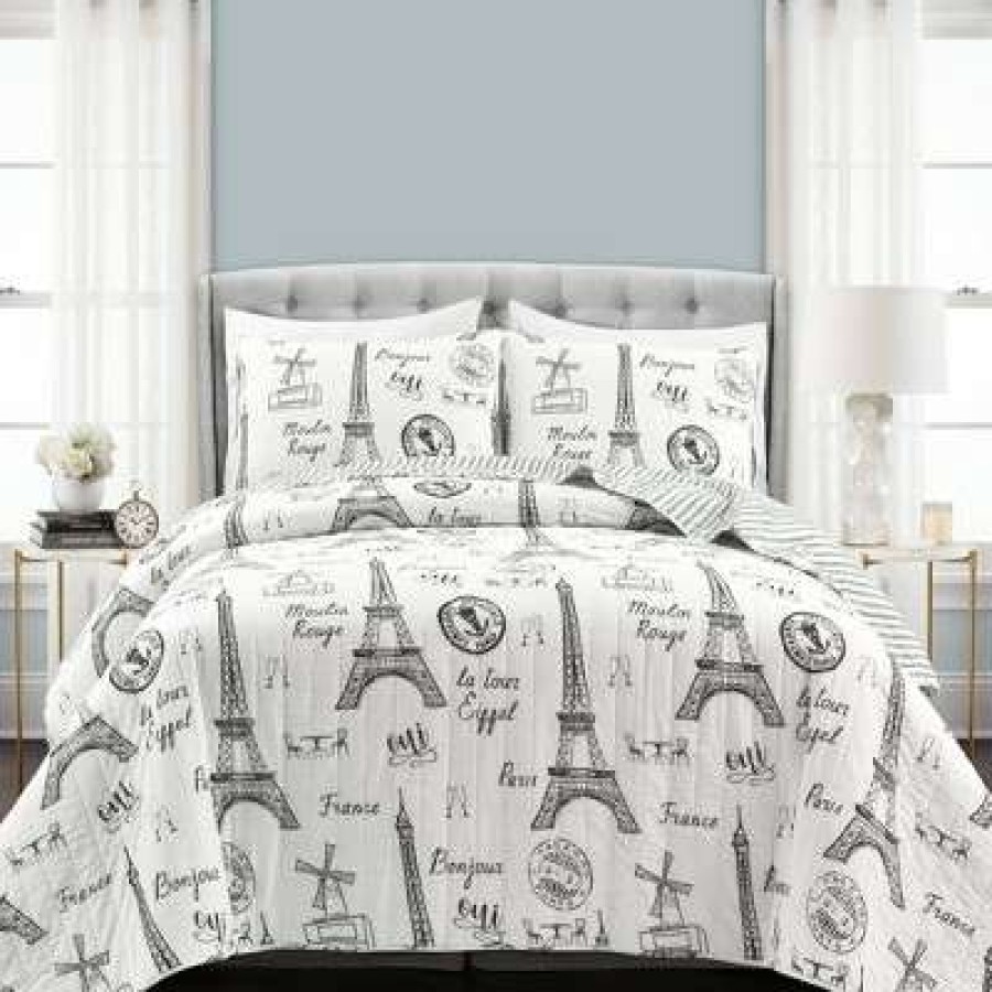 Quilt Bedding Sets * | Wholesale Lush Decor Paris Bonjour Quilt Set Lush Decor Black/White