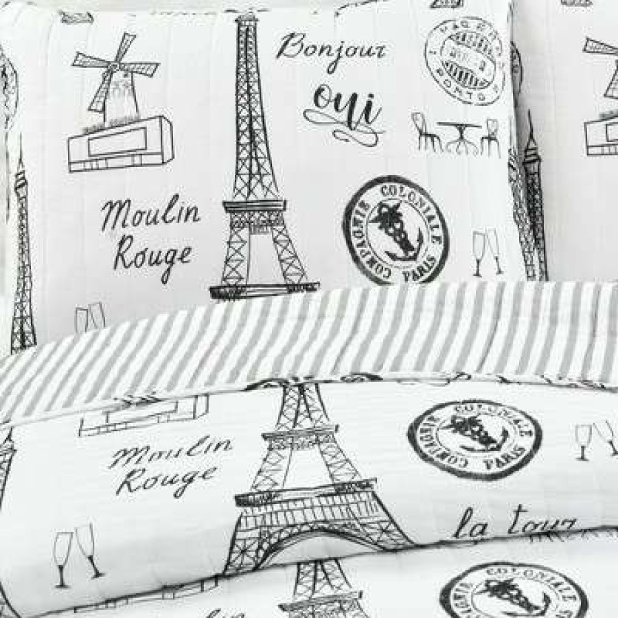 Quilt Bedding Sets * | Wholesale Lush Decor Paris Bonjour Quilt Set Lush Decor Black/White