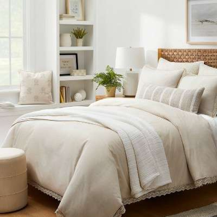 Duvet Cover Bedding Sets * | Top 10 Threshold Designed W/Studio Mcgee Lace Border Cotton Slub Duvet & Sham Set Threshold Designed With Studio Mcgee