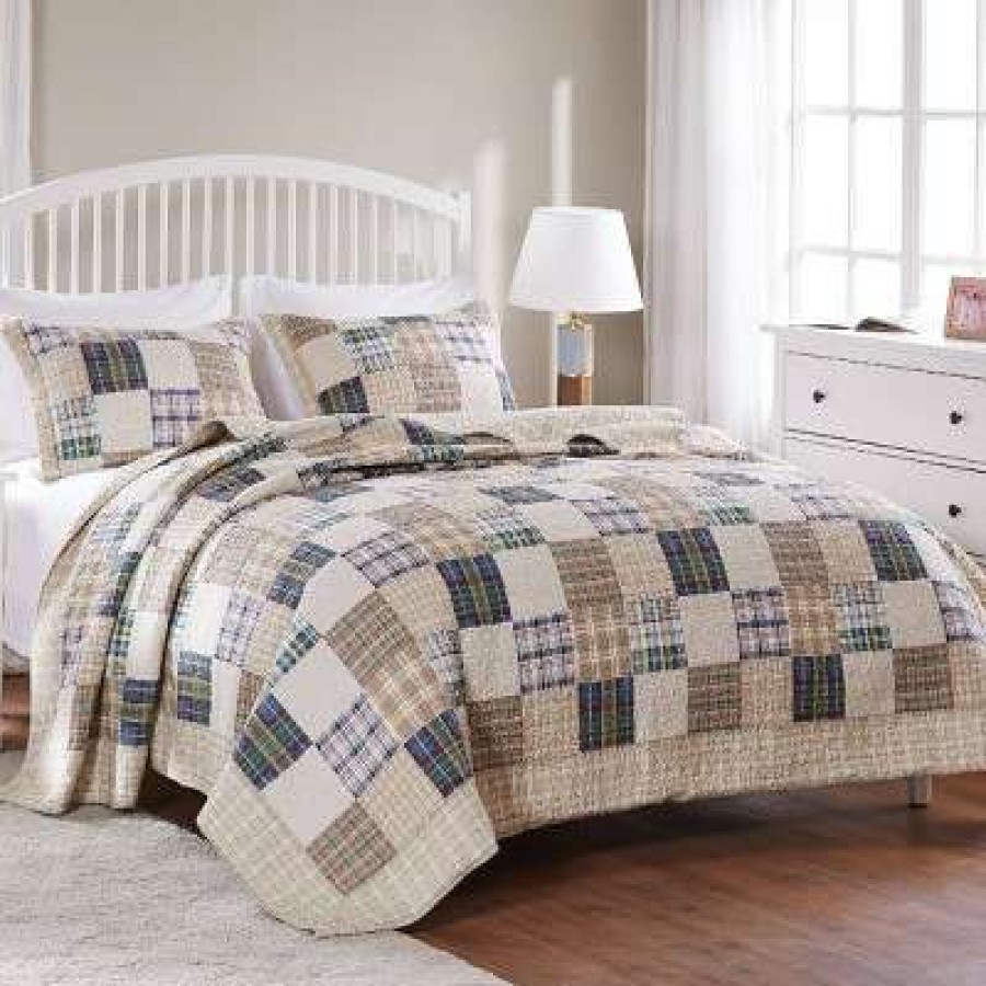 Quilt Bedding Sets * | Wholesale Oxford Quilt & Sham Set Beige/Blue Greenland Home Fashions