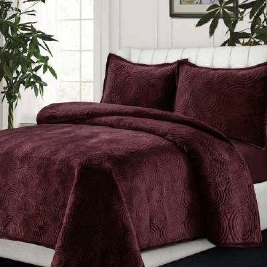 Quilt Bedding Sets * | Cheapest Capri Medallion Velvet Oversized Solid Quilt Set Tribeca Living Plum