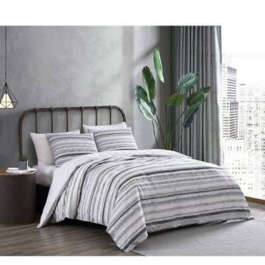 Comforter Bedding Sets * | Best Pirce Wooster Stripe Comforter & Sham Set City Scene Black/White