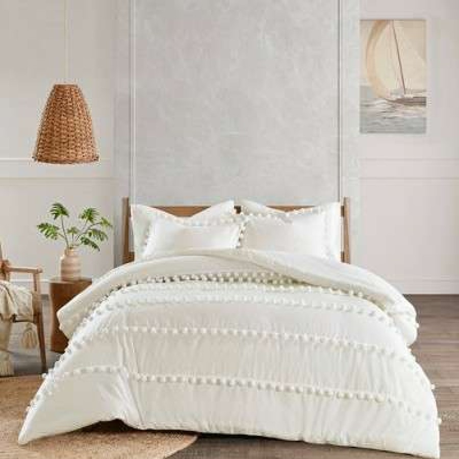 Comforter Bedding Sets * | Brand New Madison Park Elly Pom Pom Cotton Comforter Set