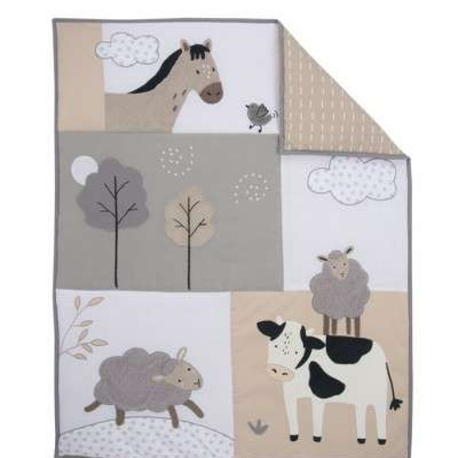 Quilt Bedding Sets * | Budget Lambs & Ivy Baby Farm Animals 5-Piece White/Taupe Baby Crib Bedding Set