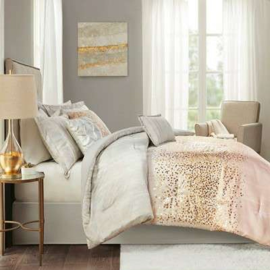 Comforter Bedding Sets * | Best Deal Madison Park 7Pc Midnight Sky Metallic Print Comforter Set Blush