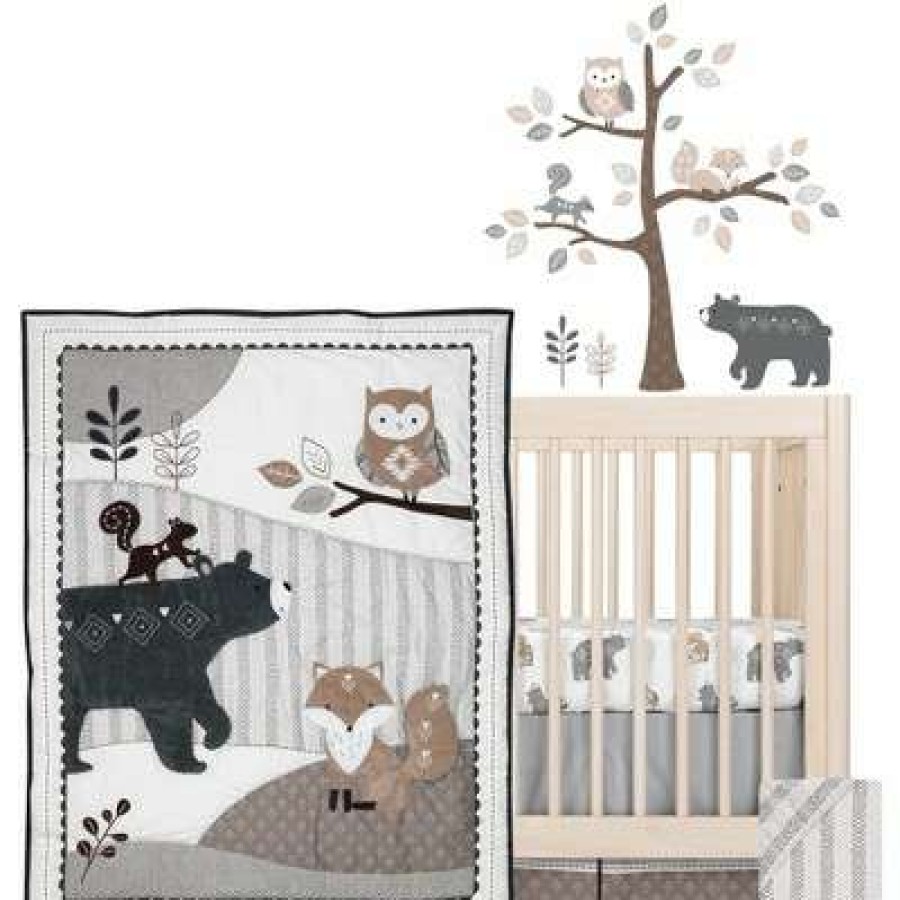 Quilt Bedding Sets * | Best Pirce Lambs & Ivy Woodland Forest Animal Nursery 5-Piece Baby Crib Bedding Set Gray